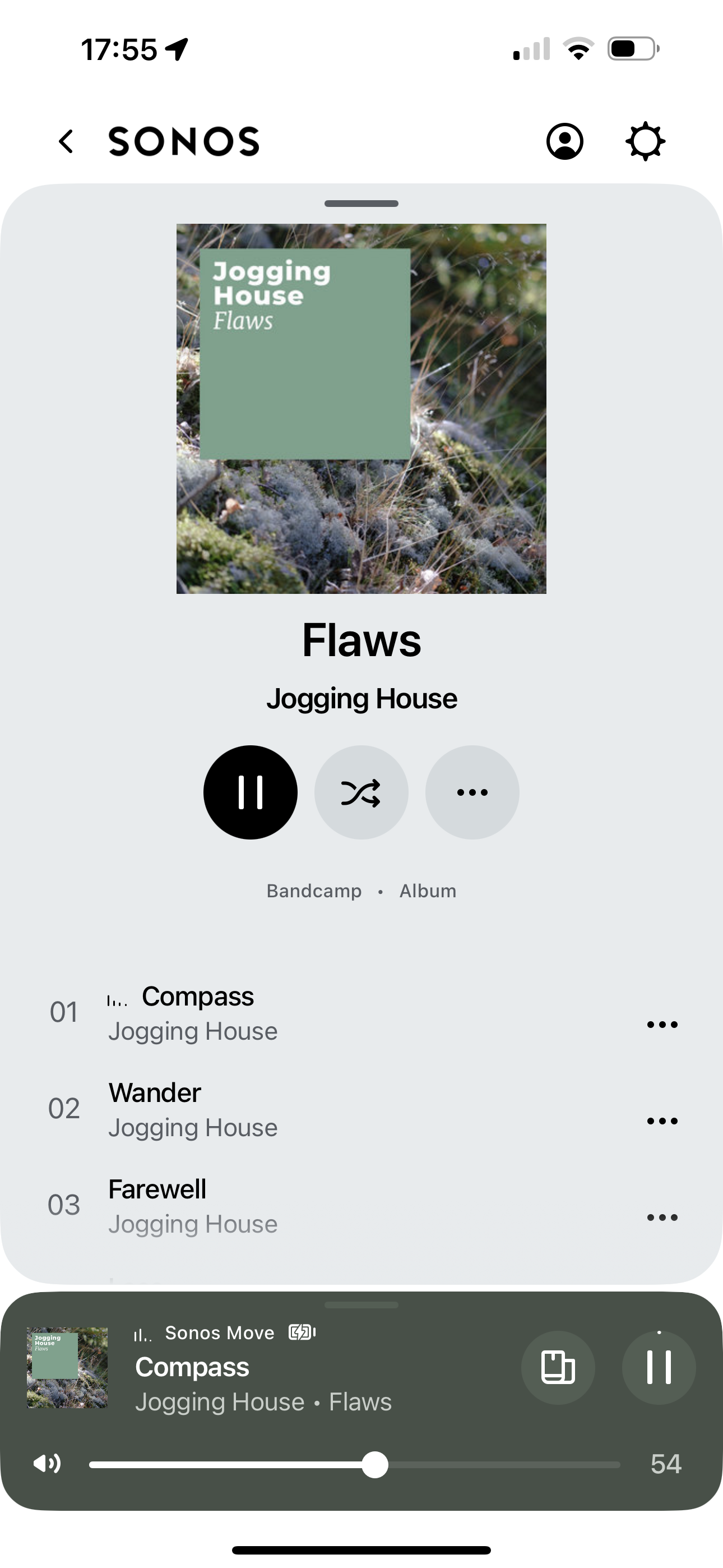 Bandcamp running on iOS showing Jogging House